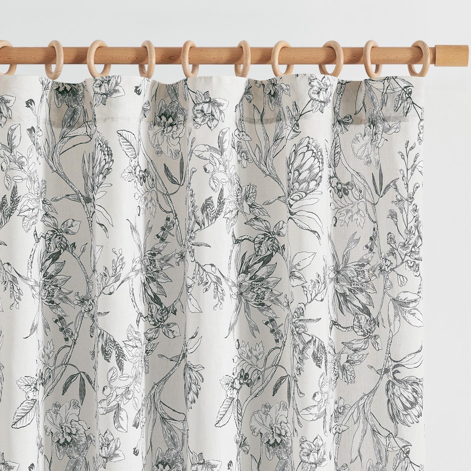 Jinchan Floral Curtains 84 Inches Long Charcoal Grey Flower Linen Farmhouse Curtains For Living Room French Country Vintage Curt